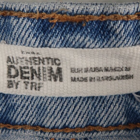 ZARA AUTHENTIC BLUE DENIM SKIRT WITH RED WHITE STRIPE DETAIL RAW HEM SIZE MEDIUM - Picture 5 of 8